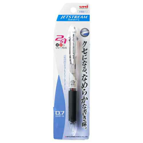 三菱鉛筆　ジェットストリーム　2＆1　3機能ペン　2色ボールペン0．7（黒・赤）＋シャープ0．5（本体色：透明） 【MSXE3-500-07.T】