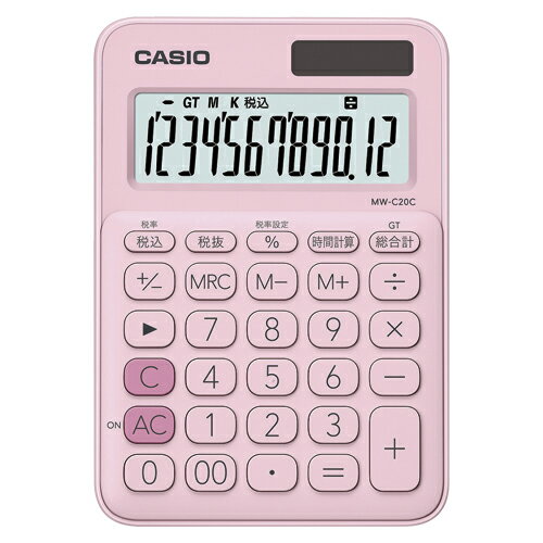 カシオ 電卓 ミニジャスト 12桁(ペールピンク) 【MW-C20C-PK-N】 カシオ 電卓 ミニジャスト 12桁(ペールピンク) 【MW-C20C-PK-N】