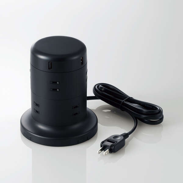 【送料無料】エレコム　8個口 雷サージ付　タワー型タップ　2m　ブラック 【TT-U01-0820BK】