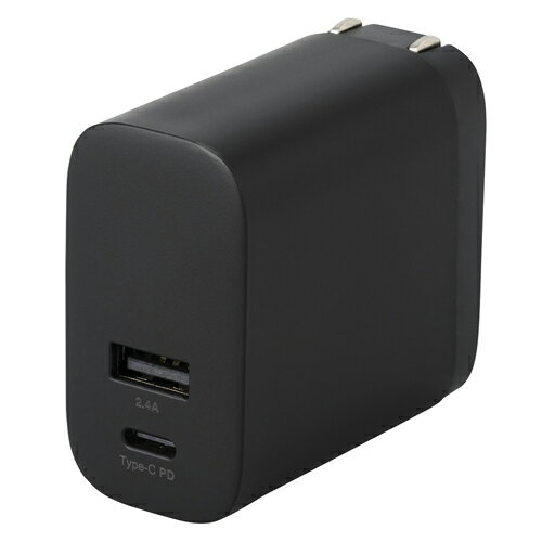 ♪(4)ナカバヤシ 30W PD充電対応 Type-C 1ポート+USB-A 1ポート充電器 ブラック 【JYU-ACU07BK】 ♪(4)ナカバヤシ 30W PD充電対応 Type-C 1ポート+USB-A 1ポート充電器 ブラック 【JYU-ACU07BK】
