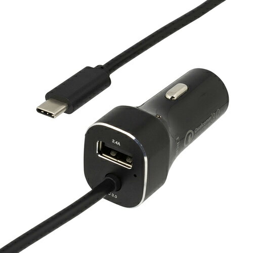 ♪(4)ナカバヤシ　QC3.0　TYPE-Cケーブル　USBポート　カーチャージャー　ブラック 【JYU-DCU01BK】