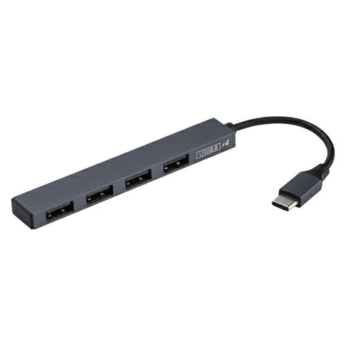 ナカバヤシ　STIXシリーズ　アルミ極薄USBハブ　USB2.0 Type-C　4ポート変換ハブ　グレー 【UH-C2584GY】