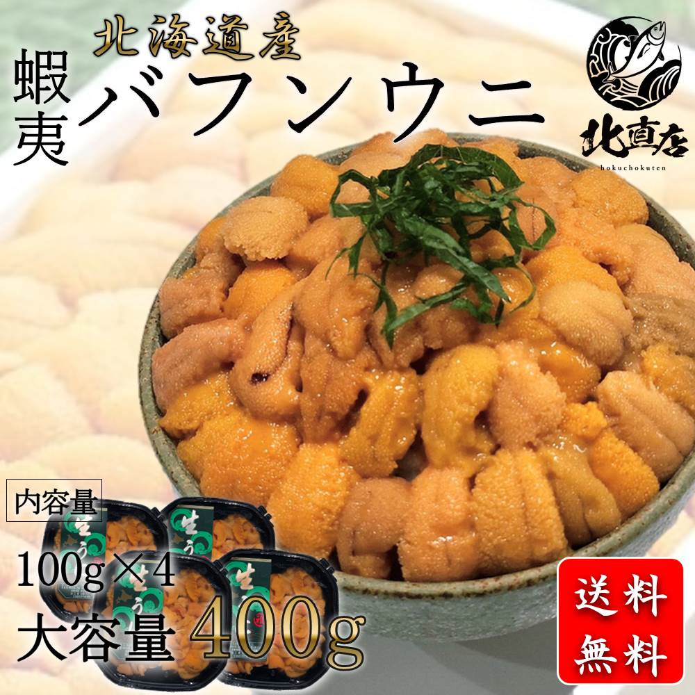 バフンウニ 【北海道産バフンウニ100g×4】北海道産　蝦夷バフンウニ（塩水ウニ100g×4）うに　ウニ　ばふんうに　バフンウニ 北海道 　水産業界最安値に挑戦 贈り物 丼　うに北海道産 うに丼　 　ギフト 限定入荷数の為　日時指定不可　北海道高品質海産物・海鮮専門店