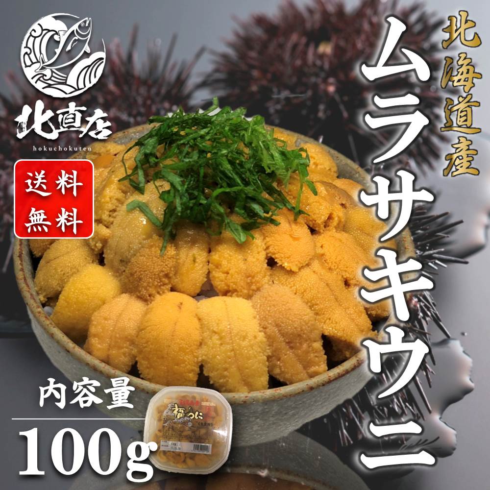  送料無料北海道産　生キタムラサキウニ（塩水ウニ100g）うに　ウニ　 北海道 贈り物 無添加 塩水パック 塩水ウニ 丼 うに北海道産 うに丼　 　ギフト 限定入荷数の為　日時指定不可　北海道高品質海産物・海鮮専門店