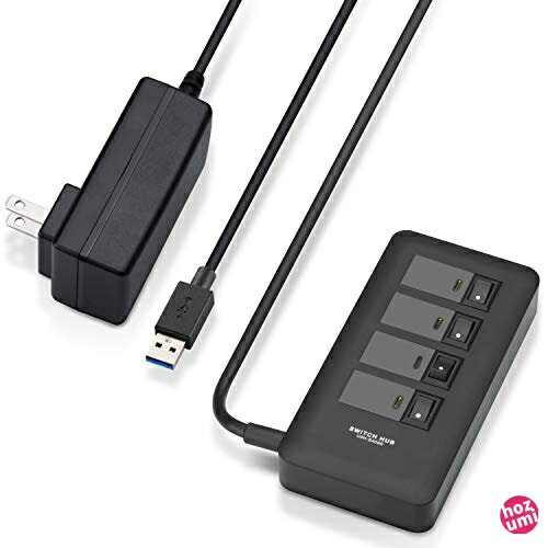 エレコム USB3.0 ハブ 4ポート ACアダプタ付 セルフ/バス両対応 マグネット付 電源スイッチ ブラック U3H-S409SBK