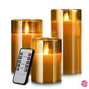 AnnTec LEDキャンドルライト ledグラス ゴールド ロウソク 本物の炎のようにゆらめく3点セット 暖色光 火を使わない ゆらゆら揺れる 安全 省エネ ...