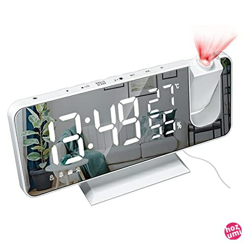 ※他店舗と在庫併用の為、品切れの場合は、ご容赦くださいこの商品について【多機能】目覚まし時計だけでなく、温度計・湿度計・FMラジオ・ミラー・USBポートとしても使用可能の多機能時計です。室内の温度（°F /°C）・湿度（％）はリアルタイムに表示されて、一目でわかります。【目覚まし時計】この時計は12時間制/24時間制切り替え可能で、スヌーズ機能を持ち、好きな場所（壁、天井など）に時間を投影できます。頭をあげるだけで時間が確認できます。時間投影の角度が180°に調整することができます。「プロジェクト」ボタンを長押しして、プロジェクションビューを180°上下に反転させます。目覚まし時計には二つの設置方法があります。ブザーまたは FMラジオを使用して、2つ方法で時間を設定できます。時計にはスヌーズボタンがあり、必要に応じて睡眠時間を長くすることができます。【見えやすい・輝度調節】LED大画面ので、数字の視認性が高くて、遠くから離れて見ても見えやすいです！文字が大きくて老人と子ども達も時間がわかりやすい。3レベル（低、中、高）の輝度を手動で調節することができます。それに光センサーの機能が搭載されるので、周りの明るさによって自動的に調光することもできます。【FMラジオ】FMラジオは86MHz-108MHzの周波数を受信できて、ラジオ局を自動検索、自動保存などの機能があります。音量調整（0-15レベル）、自動シャットダウン（5-90分）の設定もできます。FMラジオをアラームにすることも可能です。【予備バッテリーあり】突然電源が切れた場合でも、内蔵のボタンバッテリーで時計を正常に動作させ、プロジェクター/アラーム/ラジオの元の設定を記憶し、リセットする必要はありません。また、裏側に5V / 1.2A USB出力インターフェースがあり、iPhone、Androidスマートフォン、タブレットを充電することもできます。※他店舗と在庫併用の為、品切れの場合は、ご容赦くださいこの商品について【多機能】目覚まし時計だけでなく、温度計・湿度計・FMラジオ・ミラー・USBポートとしても使用可能の多機能時計です。室内の温度（°F /°C）・湿度（％）はリアルタイムに表示されて、一目でわかります。【目覚まし時計】この時計は12時間制/24時間制切り替え可能で、スヌーズ機能を持ち、好きな場所（壁、天井など）に時間を投影できます。頭をあげるだけで時間が確認できます。時間投影の角度が180°に調整することができます。「プロジェクト」ボタンを長押しして、プロジェクションビューを180°上下に反転させます。目覚まし時計には二つの設置方法があります。ブザーまたは FMラジオを使用して、2つ方法で時間を設定できます。時計にはスヌーズボタンがあり、必要に応じて睡眠時間を長くすることができます。【見えやすい・輝度調節】LED大画面ので、数字の視認性が高くて、遠くから離れて見ても見えやすいです！文字が大きくて老人と子ども達も時間がわかりやすい。3レベル（低、中、高）の輝度を手動で調節することができます。それに光センサーの機能が搭載されるので、周りの明るさによって自動的に調光することもできます。【FMラジオ】FMラジオは86MHz-108MHzの周波数を受信できて、ラジオ局を自動検索、自動保存などの機能があります。音量調整（0-15レベル）、自動シャットダウン（5-90分）の設定もできます。FMラジオをアラームにすることも可能です。【予備バッテリーあり】突然電源が切れた場合でも、内蔵のボタンバッテリーで時計を正常に動作させ、プロジェクター/アラーム/ラジオの元の設定を記憶し、リセットする必要はありません。また、裏側に5V / 1.2A USB出力インターフェースがあり、iPhone、Androidスマートフォン、タブレットを充電することもできます。