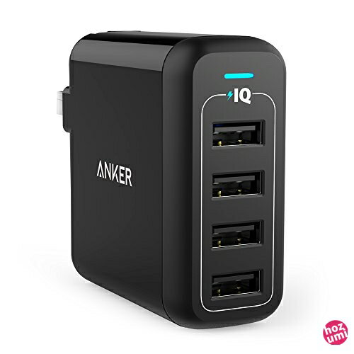 Anker 急速充電器 Anker PowerPort 4 (40W 4ポート USB急速充電器) 【PSE認証済 / PowerIQ搭載 / 折りたたみ式プラグ搭載】iPhone&Android各種対応 (ブラック)