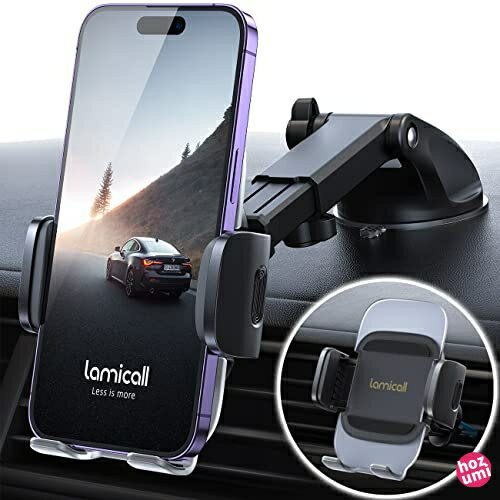 革新的デザイン 2in1 車載 スマホホルダー Lamicall アクリル表面 ダッシュボード 粘着 ゲル 吸盤 式 エアコン 吹き出し口 車載用 スマホ 固定 スタンド 送風口 ルーバー 車内 アイフォン 置き 金属製 フック car p