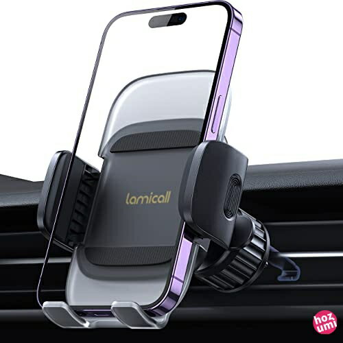 【金属製フック・ワンタッチ】 車載 吹き出し口 スマホホルダー Lamicall アクリル表面 バネ 式 フック エアコン 吹き出し口 車載用 スマホ 固定 スタンド 送風口 ルーバー 車内 アイフォン 置き car vent phone