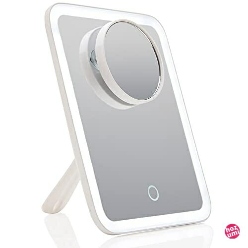 Fancii 化粧鏡 卓上ミラー 分離可能10倍拡大鏡 コンパクトミラー LEDライト付き充電式 女優ミラー 3色調光 USB対応 メモリー機能 旅行用 (Aura Go 2)