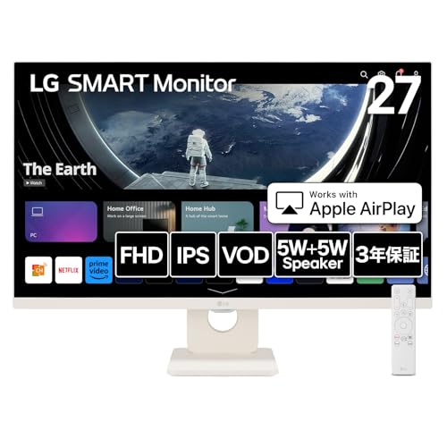 LG スマートモニター / 27SR50F-W/MyView Smart Monitor / 27インチ フルHD/webOS/IPS/アンチグレア / 5W+5Wスピーカー / AirPlay 2 / Miracast/USB Type LG スマートモニター / 27SR50F-W/MyView Smart Monitor / 27インチ フルHD/webOS/IPS/アンチグレア / 5W+5Wスピーカー / AirPlay 2 / Miracast/USB Type