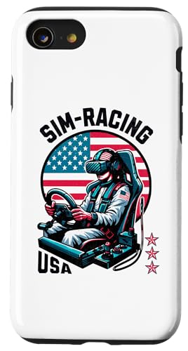 iPhone SE (2020) / 7 / 8 Sim-Racing USA ゲーマー VR ヘッドセット アメリカ国旗レーサー メンズ ス..