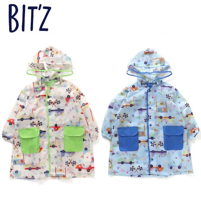 BIT'Z ビッツ ゴーカート総柄レインコート （レインコート キッズ 雨具 カッパ 子供用 レインコート 男の子 女の子 子供 ジュニア rain coat kids）