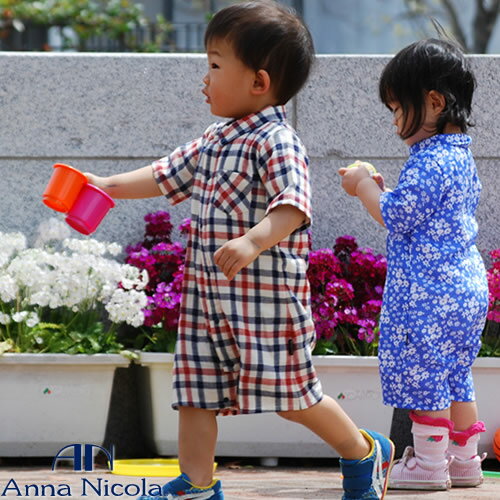 AnnaNicola（アンナニコラ）ベビー ダブルガーゼ半袖ロンパース 日本製 （キッズ ベビー 赤ちゃん 肌着 ベビー パジャマ ガーゼ ロンパース 半袖 ベビー服 男の子 女の子 子供 出産準備 出産祝い ギフト 60 70 80 90 rompers）