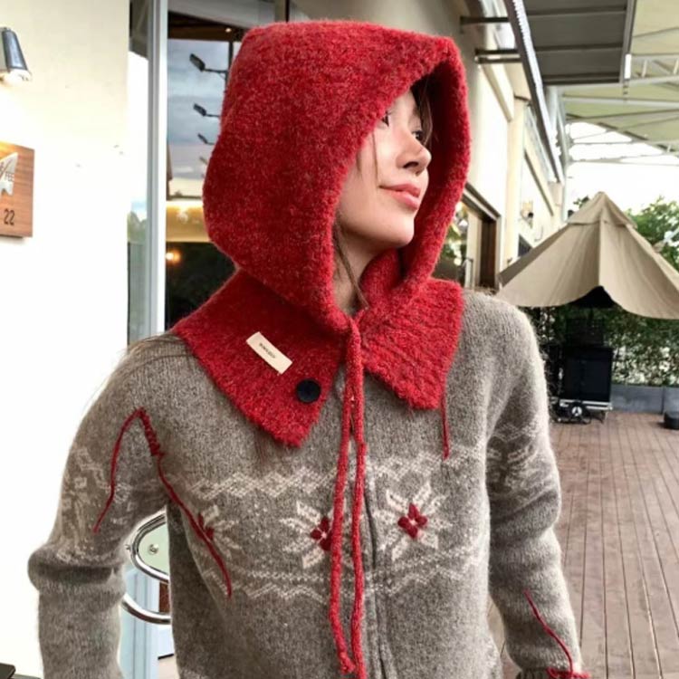 ニット ネックウォーマー フード付き マフラー レディース 帽子 ニット バラクラバ ボタン付き ふわふわ もこもこ 起毛 厚手 フードマフラー ニット帽 マフラー 一体型 小顔効果 フードウォーマー 秋 冬 防寒 自転車 通勤 通学 暖かい あったか ニット スヌード イヤーマフ