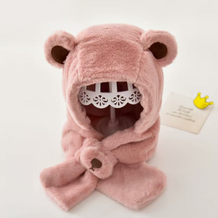 フード付き ネックウォーマー キッズ 子供 ベビー スヌード マフラー 差し込み 耳当て ニット帽 もこもこ ふわふわ フリース フードウォーマー クマ耳付き かわいい 赤ちゃん 女の子 男の子 フードマフラー 厚手 フェイクファー 帽子 ぼうし 秋 冬 防寒 暖かい あったか