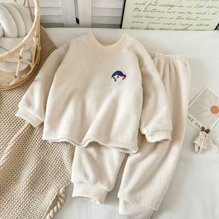 Pijama Set Kids Mokomoko Winter Fluffy Bottoms Roomwear Long Sleeve Girls Upper and Lower Set Roomwear Fluffy Tops Boys Hot or Cold Keeping Children Fall Winter Pijamas Junior Warm Long Pants Thick Sleepwear — vista 2
