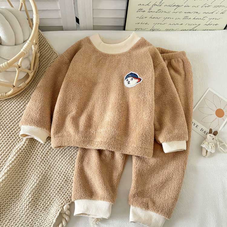 Pijama Set Kids Mokomoko Winter Fluffy Bottoms Roomwear Long Sleeve Girls Upper and Lower Set Roomwear Fluffy Tops Boys Hot or Cold Keeping Children Fall Winter Pijamas Junior Warm Long Pants Thick Sleepwear — vista 3