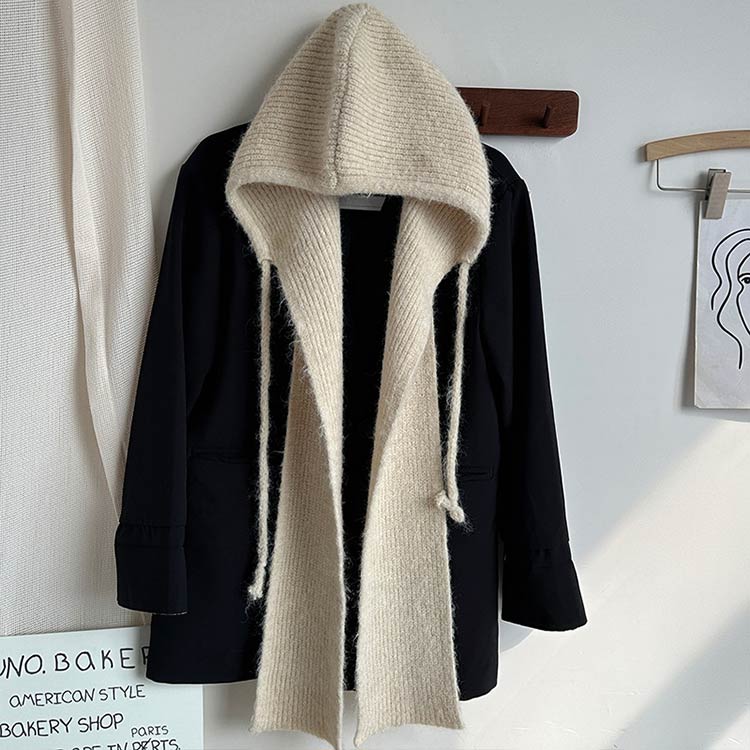 バラクラバ バラクラバ風フードニットマフラー へラム ファッション雑貨 防寒 イヤーマフ 韓国 フード フードマフラー ホワイト バラクラバ風 ニット ベージュ レディース ブラック ブルー ブラウン グレー