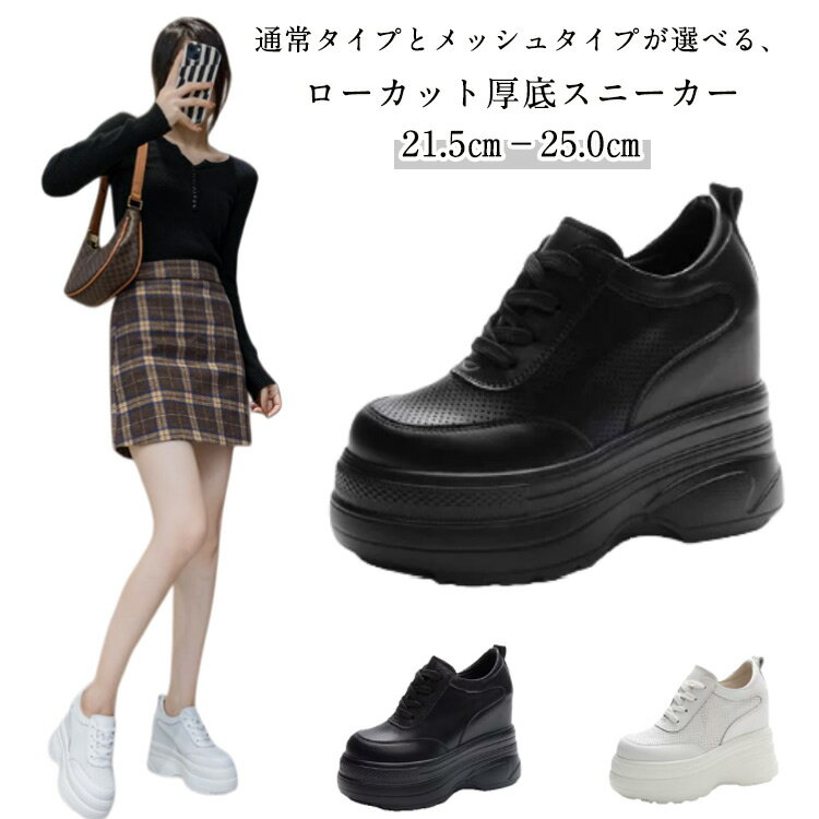 Rakuten - 厚底スニーカー 11cm 身長アップ ローカット スニーカー レースアップ レディース 靴 シューズ 本革 厚底靴 厚底シューズ 軽量 通気性 ウォーキング ダッドスニーカー 春夏秋冬 背が高くなる おしゃれ 美脚 ヒールアップ 通勤 オフィス 歩きやすい 疲れない メッシュ 黒 白