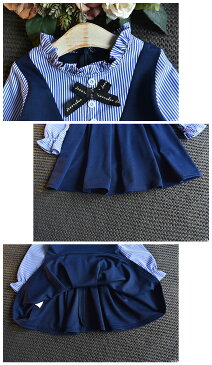 韓国子供服 ワンピース 女の子 入園式 学生制服 セレモニードレス キッズ ベビー ワンピース 演奏会 入学式 卒業式 発表会 長袖 ドレス 七五三 おしゃれ 結婚式 リボン付き ネイビー 90-130cm