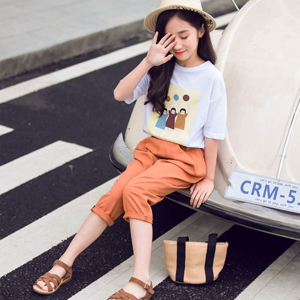 韓国子供服 セットアップ 女の子 夏服 新作 Tシャツ+ズボン 2点セット プリント 半袖Tシャツ カジュアル カワイイ スポーツ大会 運動着 ジュニア服 上下セット 110cm 120cm 130cm 140cm 150cm 160cm