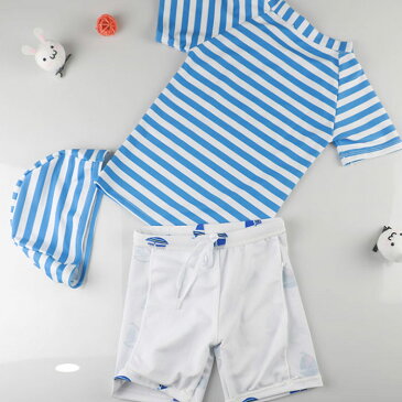 水着 ベビー 男の子用水着 水着セット 水泳帽付き ストライプ柄 セパレート パンツセット 水着 子供 ジュニア みずぎ 男児用 水着 温泉 スイムウェア 子供水着 海 プール 80 90 100 110 120 130 140cm