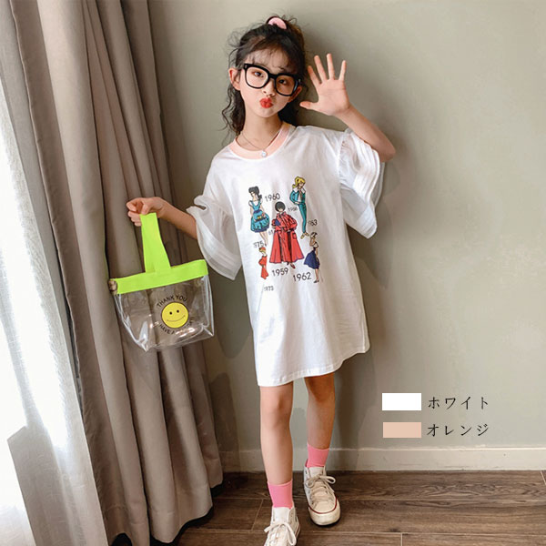 韓国子供服 ワンピース Tシャツワンピース 女の子 新作 純綿 個性