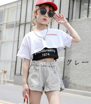 韓国子供服 セットアップ 女の子 夏服 新作 ショートTシャツ+ベスト+デニムショートパンツ 3点セット トップス 白いTシャツ 黒のベスト ジーンズ コーデ カジュアル 普段着 通園 通学 ジュニア服 オシャレ 110cm 120cm 130cm 140cm 150cm 160cm