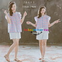 韓国子供服 女の子 セットアップ お姫様 スウィート 夏着 通学 チェック柄 シャツ 袖フリル 無地 白いショーツ 2点セット おしゃれ 夏服 キッズ 上下セット レジャー パンツセット 誕生日 結婚式 旅行 お出かけ パンツセット お呼ばれ お食事会 110 120 130 140 150 160 170