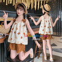 【6%OFFクーポン】韓国子供服 かわいい 夏服 レジャー セットアップ 女の子 上下セット 普段着 通園 通学 キッズ パンツセット サスペンダートップ+ショーツ 2点セット イベント 誕生日 結婚式 姉妹 ガールズ 夏 新品 着心地良い 旅行 お出かけ 大人気 110-160
