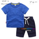 韓国子供服 キッズ セットアップ 男女兼用 夏服 シンプル 純綿 上下セット 男の子 女の子 スポーツウェア 子供用 ジャージ ベビー服 半袖Tシャツ+ネイビー...