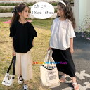 韓国子供服 女の子 セットアップ ゆったり 夏服 上下セット 涼しい 通学着 キッズ 半袖シャツ+七分丈パンツ レジャー デイリー ガールズ カジュアル トップス ボトムス ワイドパンツ お出かけ 旅行 純綿 2点セット 着心地良い 120 130 140 150 160 165 子供服 女の子 夏服