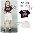 ダンス衣装 セットアップ 女の子 へそ出し ダンスウェア ヒップホップ 舞台 団体服 演出服 キッズ 半袖 Tシャツ ショーツ 個性プリント ガールズ ダンス 原宿系 体育祭 文化祭 学園祭 チアリーディング ファッション ダンス衣装 110 120 130 140 150 160 170 180