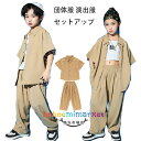 ダンス衣装 セットアップ 男女兼用 hiphop K-pop 舞台 団体服 演出服 キッズダンス 女の子 男の子 ダンスウェア ヒップホップ ステージ衣装 jazz 原宿系 体育祭 文化祭 学園祭 半袖シャツ+長ズボン レジャー 2点セット 無地 夏着 110 120 130 140 150 160 170 180