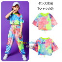 ダンス衣装 女の子 半袖 Tシャツ タイダイ 演出服 応援団 hiphop K-pop 舞台 団体服 キッズ 絞り染め トップス 半袖 Tシャツ セクシー へそ出し おしゃれ ダンスウェア ヒップホップ タイダイ トップス ファッション 夏着 110 120 130 140 150 160 170 180(4)