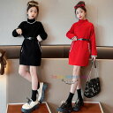 韓国子供服 女の子 秋冬 ワンピース おしゃれ セーター ワンピース レッド ブラック カワイイ ワンピース キッズ ニット ワンピース 誕生日 結婚式 呼ばれ 発表会 ワンピー ワンピ 子ども服 ミディアム丈 ワンピース ニット 暖かい おしゃれ 秋冬着 120 130 140 150 160 170(4)