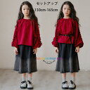 韓国子供服 女の子 セットアップ 春秋 新作 普段着 通学着 キッズ ワインレッドのトップス+デニムスカート おしゃれ 2点セット 誕生日 結婚式 発表会 七五三 ガールズ 秋服 春服 お祝い お呼ばれ お食事会 大人気 子ども服 子供 子ども 130 140 150 160 165