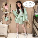 韓国子供服 セットアップ 女の子 上下セット キッズ 夏服 長袖シャツ+ショートパンツ 2点セット ガールズ 学生 日焼け止め かわいい シャツ ショーツ 夏着 通学着 旅行 お出かけ イベント 誕生日 結婚式 呼ばれ ピンク グリーン おしゃれ 120 130 140 150 160 170