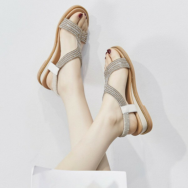 リラックス感抜群 フラットサンダル レディース 靴 歩きやすい 夏の新スタイル ローヒール 美脚靴シューズ ウェッジヒール ゴムフィットサンダル ぺたんこ クロスベルト脱げない