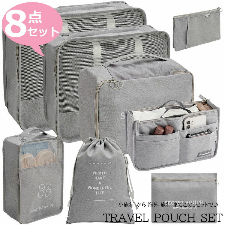 トラベルポーチ セット 旅行用 収納袋セット 8点セット 多機能 収納袋 パッキング トラベルグッズ 防水 スーツケース 収納 アメニティ ポーチ 小物 立体 メッシュ 折りたたみ シューズケース シューズバッグ 巾着袋 おしゃれ 超便利のサムネイル