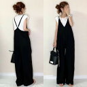 サロペット 韓国 レディース オールインワン ワイドパンツ ロング