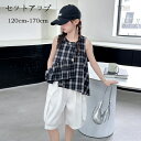 韓国子供服 女の子 夏 セットアップ キッズ 上下セット レジャー 袖なし シャツ+ショートパンツ 2点セット ガールズ おしゃれ 夏服 チェック柄 トップス ショーツ 半ズボン プレゼント 旅行 リゾート お出かけ 夏着 通学着 ファッション 120 130 140 150 160 170