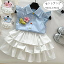 韓国子供服 女の子 セットアップ 夏服 キッズ 上下セット 子供服 飛袖シャツ+スカート 2点セット キッズ セットアップ おしゃれ かわいい ピンク ブルー ...