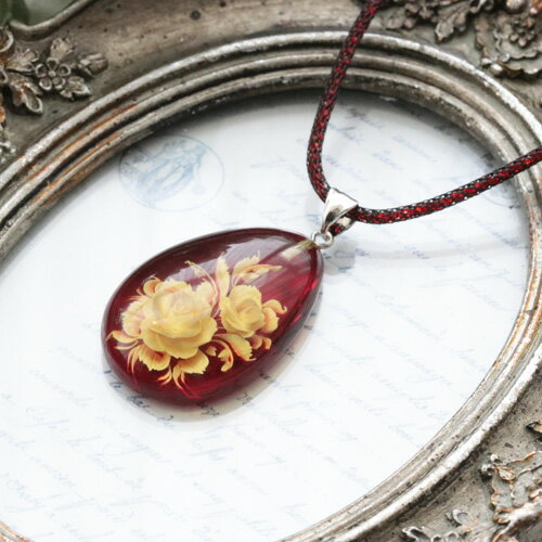 アンバーインタリオバラ彫り約30×...