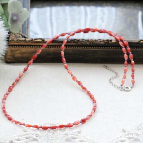 赤サンゴ（血赤珊瑚）　ロードライトガーネット　長さ　約54cm　ネックレス　シルバー925　ヒキワアジャスター