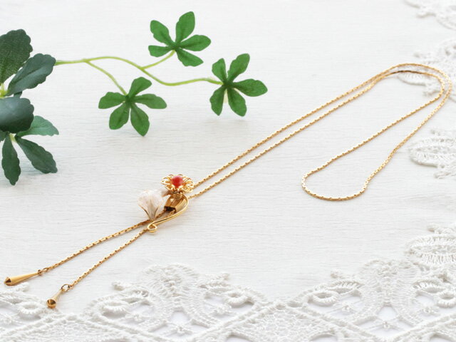 【特別奉仕品】 赤サンゴ（血赤珊瑚） スライド式 ループネックレス/Y字ネックレス 全長 約82cm