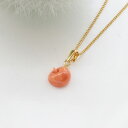 【訳あり商品】 ピンクサンゴ(桃珊瑚) りんご ペンダントネックレス 真鍮