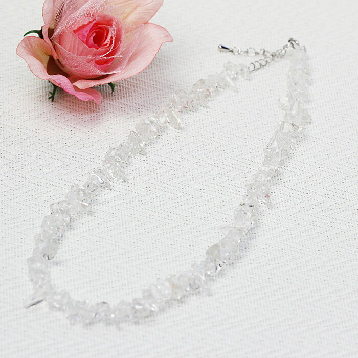 水晶さざれ石ネックレス約5～13.5mm長さ約44.5cm（引き輪込）アジャスター5cm金具メツキ引き輪アジャスター